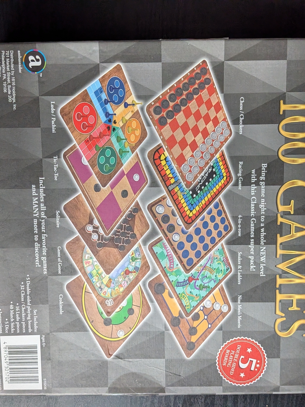 Classic 100 Games Board Set - Black, Red, Blue, Green